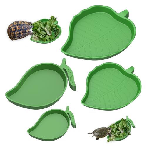 Pawfly 4 Pcs Reptile Water Bowl, Tortoise Water Dish, Food & Water Feeder, Cute Leaf & Mango Feeding Dish, Tortoise Habitat Accessories for Turtle, Gecko, Bearded Dragon & Lizard, 2 Styles - color: Mango-Shaped+Leaf-Shaped, size: 4 PCS