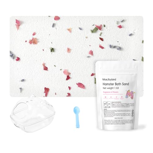 Hamster Sand Bath - Whit Fine Sand Hamster Bedding Reptile Silica Sand Gerbil Hideout for Hamster Chinchillas Gerbil Small Animals Small Pets (Flower Scent, 1.1 lb + M Hamster Bathtub + Scoop) - color: Flower Scent, size: 1.1 lb + M Hamster Bathtub + Scoo