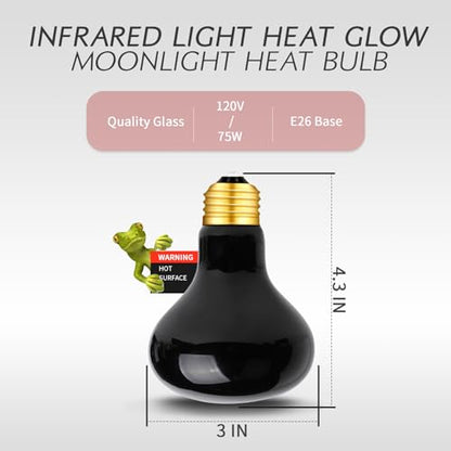 75W Night Heat Lamp Heating Infrared Bulb, Moonlight Bulb Reptile Heat Lamp UVA Spot Lamp for Reptile and Amphibian - Lizard Tortoise Snake Chameleon Spider 2 Pack