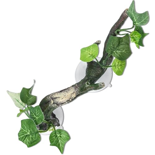 Reptile Corner Climbing Branch - 3D Terrarium Plant with Dual Suction Cups, Natural Habitat Decor for Bearded Dragon, Gecko, Snake & Lizard Tanks