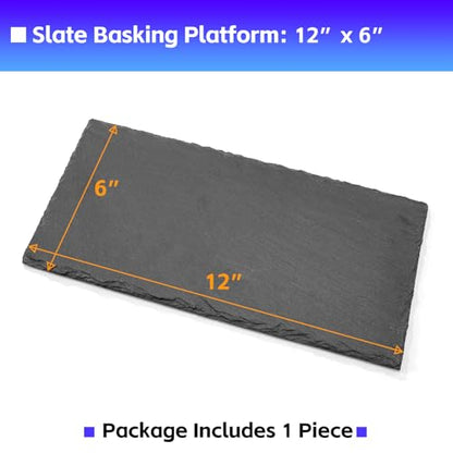 Natural Slate Basking Platform for Reptiles Bearded Dragon Tortoise Turtle Habitat Accessory Heat Retention, Anti-Slip Design, Feeding Tray Functionality, and Superior Water Absorption (12'' x 6'') - size: 12'' x 6''