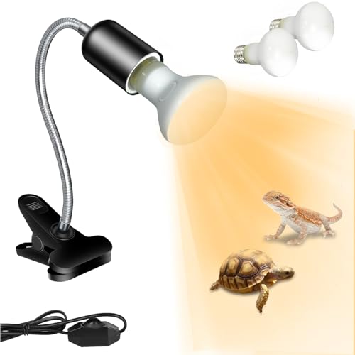 Reptile Heat Lamp with Clamp, UVA UVB Reptile Light with 360° Rotatable, Dimming and 2Pcs 50W Heat Bulb Simulated Sunlight Basking Light for Turtle Tortoise Lizard Snake Bearded Dragon