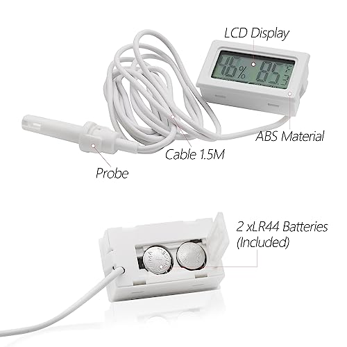 Digital Probe Thermometer Hygrometer for Reptiles - 2-in-1 Terrarium Monitor with Instant Reading, Mini Design for Turtle Tank/Lizard Cage/Aquarium Habitat (White)