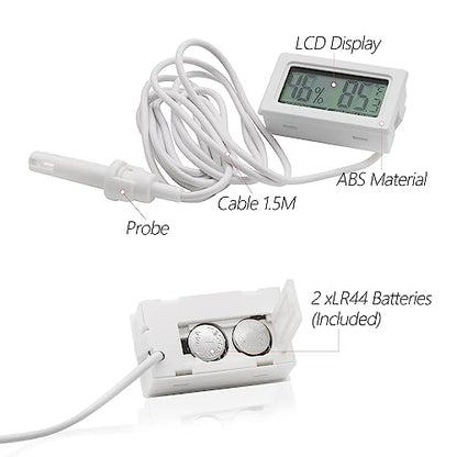 Digital Probe Thermometer Hygrometer for Reptiles - 2-in-1 Terrarium Monitor with Instant Reading, Mini Design for Turtle Tank/Lizard Cage/Aquarium Habitat (White)