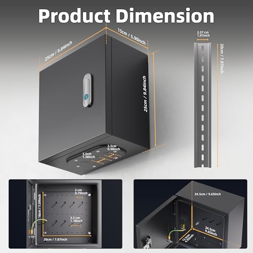 Joinfworld Outdoor Electrical Box 9.8" x 9.8" x 5.9" Weatherproof Electrical Junction Enclosure with Lock Din Rail Cable Gland - size: 9.8"x9.8"x5.9"