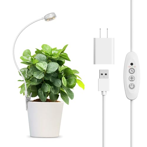 Small Grow Light for Indoor Plants, 5W Clip-On Plant Light for Small Pots, Full Spectrum 4000K, Auto On/Off 3/6/12H Timer, 4 Dimmable Levels for Succulents, Herbs and Seedlings - size: 1-Pcak