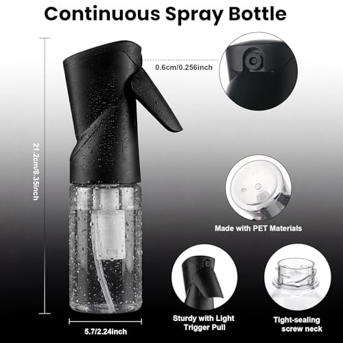 Spray Bottles 250ml/8.5oz 2 Pack Continuous Spray Bottle for Hair Refillable Fine Mist Sprayer Water Spray Bottles for Cleaning Kitchen Hair Care Skin Toner(Black) - style: B-black 2PCS