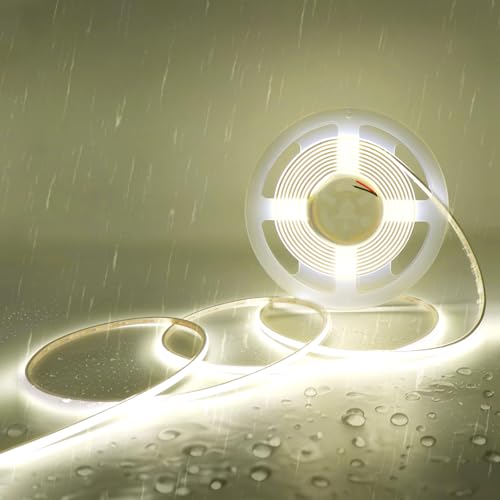 IP68 Waterproof Neon COB LED Strip Light 16.4ft Ultra-Thin 5mm LED Tape Light CRI>90 400LEDs/m, Dimmable Flexible & Cuttable for Bathroom Outdoor Pool Decoration (12V-4000K, No Power Supply) - color: DC12V-4000K