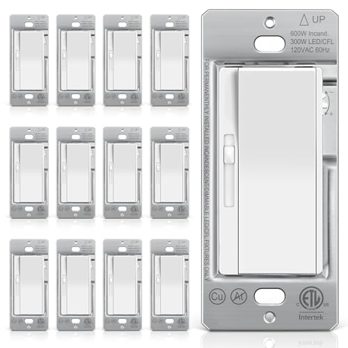 BESTTEN 12 Pack Super Slim Slide Dimmer Light Switch, Single Pole or 3 Way Dimmer Switches, Compatible with LED Dimmable Lamp, CFL, Incandescent, Halogen Bulb, ETL Listed, White - color: White
