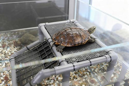 Extra Large Turtle Basking Platform, Aquatic Turtle Tank Accessories with Non-Slip Ramp, PVC Standing Dock for 75-120 Gallon Tanks - size: Basking Platform 13.4" W × 7.7" D