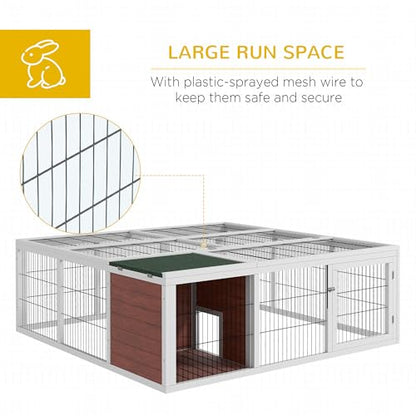 PawHut 59" Outdoor Rabbit Hutch Playpen, Wooden Tortoise House Habitat, Bunny Cage with Run and Enclosed Cover, for Rabbits, Chickens, Ducks, Indoor, Dark Brown