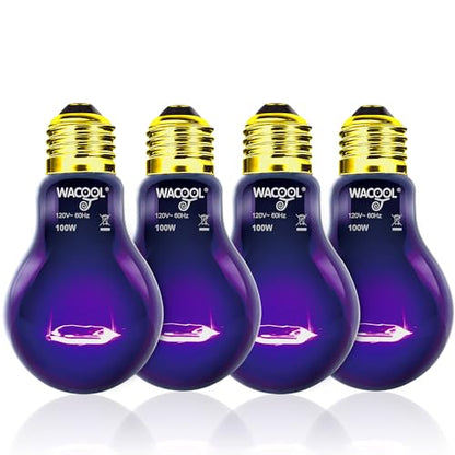 WACOOL 4Pack Reptile Night Heat Lamp, 100W Night Heat Lamp for Reptiles & Amphibians,Simulate Nature Moonlight Purple Night Light for Bearded Dragon Lizard Snake Crab…