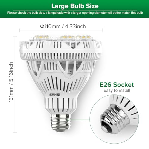 SANSI Dimmable Grow Light Bulb Full Spectrum, High PPFD 30W Grow Bulb (450 Watt Equiv) with Remote, Auto On Off Timing 4 8 12 Hrs, Energy Saving Plant Light Bulb with E26 Base for Indoor Plants - size: PPFD 260