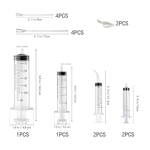 Baby Bird Feeding Syringe Set, Pet Parrot Milk Feeding Syringe with Tubes, Manual Syringe Feeder, Liquid Food, Reusable, Syringe with Spoon Tip（10ml*2+12ml*2+20ml+60ml）