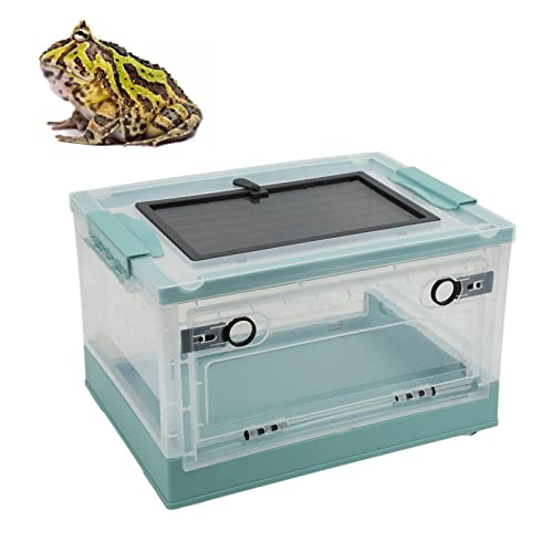 Reptiles Terrarium Foldable Plastic Feeding Tank with Ventilated Mesh, Push Pull Locks, and Detachable Pulley - Space Saving Design, Secure and Portable for Lizards and Tortoises