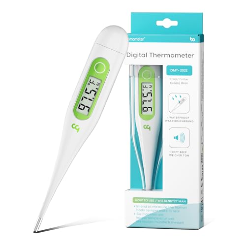 Femometer Thermometer for Adults and Kids, Digital Thermometer with Fever Alert, Memory Recall, C/F Switchable, for Oral, Rectal or Under Arm Use, Green - color: Green