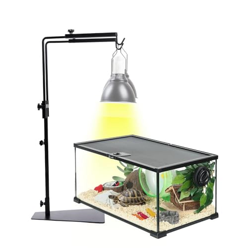 Reptile Heat Lamp Stand, Pet Lamp Holder, Adjustable Metal Floor Light Lamp Bracket Support for Reptile Small Animals or Succulent Plants Glass Terrarium (2 Hooks)