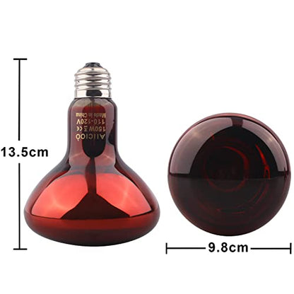 Aiicioo Reptile Red Night Light Bulb - 150W Reptile Heat Lamp Bulb Infrared Basking Spot Lamp for Bearded Dragon Lizard Turtle Hermit Crab Leopard Gecko Snake Chameleon Tank - color: ['Red'], size: ['150W']