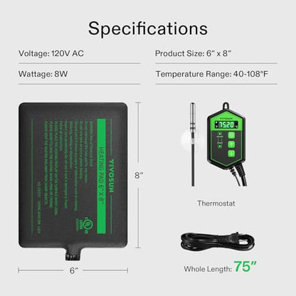 VIVOSUN Reptile Heating Pad 6x8 Inch with Thermostat Combo Under Tank Terrarium Heating Mat for Turtles, Lizards, Frogs, and Other Reptiles - size: 6X8 Inch with Thermostat