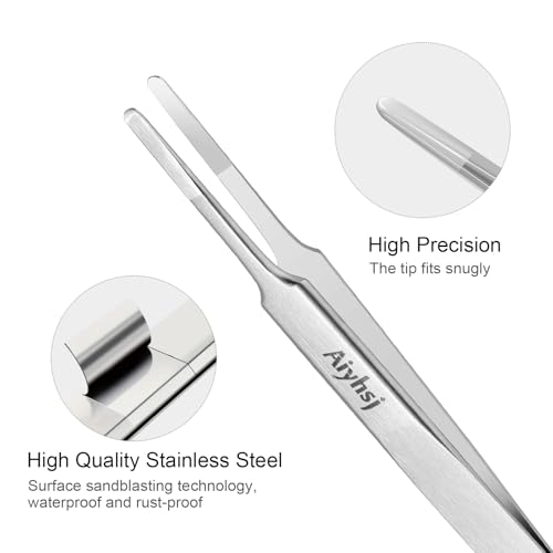Precision Tweezer, Upgraded Professional Flat Tip Round, High-end Stainless Steel Tweezers for Craft, Electronics, Laboratory Work, Also Great Precision for Hair and Ingrown Hair Removal - style: Flat Tip Round (4.72in)