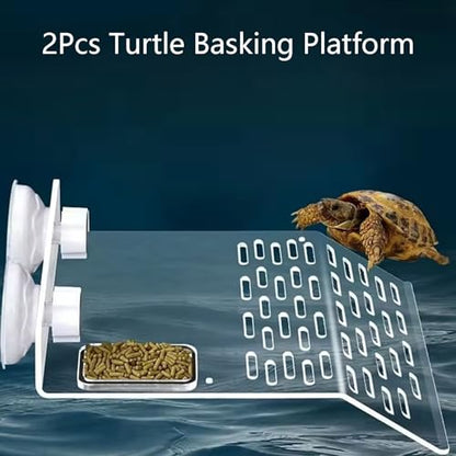 2Pcs Turtle Basking Platform for Aquarium, Turtle Floating Platform for Tank, Docks for Basking with Two Sucker Cap, 8" Width Resting, Area Acrylic Material for Reptile