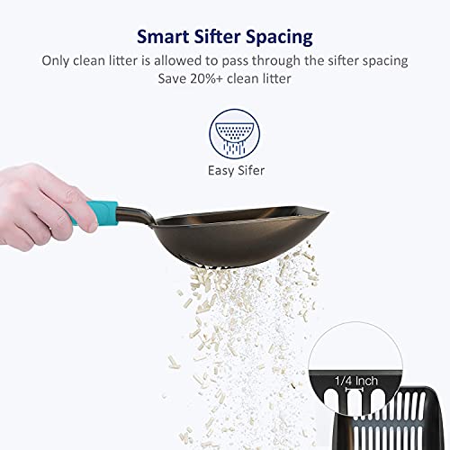 WePet Cat Litter Scoop, Non-Stick Plated Aluminum Alloy Sifter, Kitty Durable Metal Scooper, Deep Shovel, Long Handle, Kitten Pooper Lifter, Size Medium, Coated Black Body with Turkish Blue Handle - color: #02 Turkish Blue, size: Medium