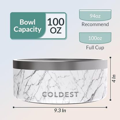 Coldest Dog Bowl - Anti Rust Metal, Non Slip, 3 Layers Insulated Stainless Steel Dog Bowls - Spill Proof & Heavy Duty - Water Bowl for Dogs, Cats & Pets, Dish Washer Safe (100 oz, Carrara Marble) - color: Carrara Marble, size: 100 oz