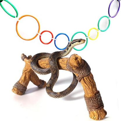 Snake Climbing Branch with Rings Ball Python, Snake Enrichment Toy Resin Reptile Climb Wood Branch for Gecko, Hermit Crab, Lizard, Tarantulas,Frogs Tank Accessory Decor