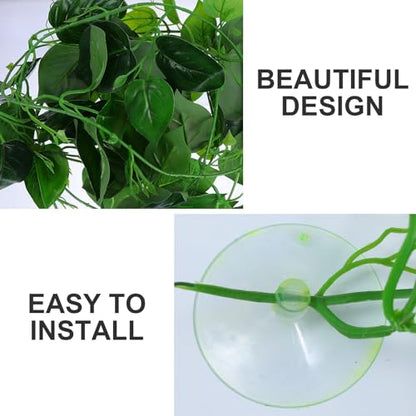 PRETYZOOM Reptile Terrarium Artificial Vine with Suction Cups Simulation Leaves Decorative Pet Habitat Plants for Lizard Snake Gecko Enclosure