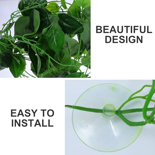 Hemoton Reptile Vine Artificial Vine Plant with Suction Cups Simulation Leaves Climbing Terrarium Landscape Decor for Lizard Habitat and Pet Reptiles