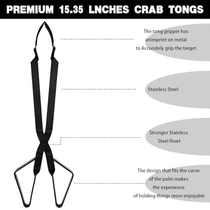 2 Pcs Crab Tongs for Live Crabs, 15.24" Heavy Duty Crab Grab Claws for Seafood Handling, Ideal for Crabbing & Seafood Processing, Keeps Your Fingers Safe and out of Harm's Way, Black