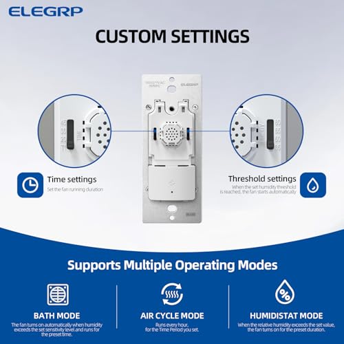 ELEGRP Humidity Sensor Switch for Exhaust Fan, Bathroom Moisture Control, Automate Ventilation, Air Circulation, Ground Wire Required, Single Pole, White, 1 Pack - style: Fan Control Only