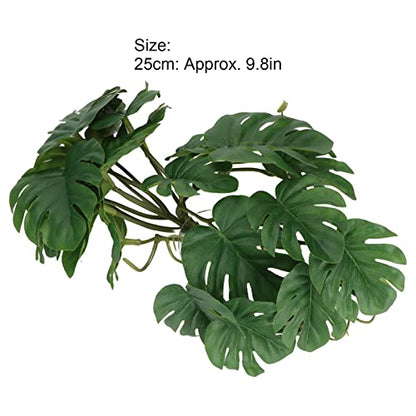GLOGLOW Reptile Silk Plant Leaves, Jungle Vines Plastic Terrarium Plant Leaves Simulation Aquarium Decoration Tree Branch with Suction Cup for Terrarium Fish | Plastic Simulation Turtle Back Leaf, Jungle Vines Reptile Tank Decor, Rainforest Habitat Access