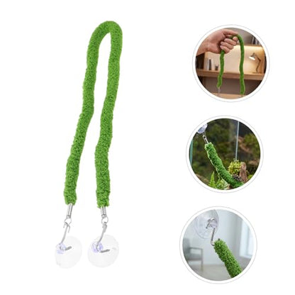 INOOMP Reptile Jungle Vine Climbing Rope for Leopard Gecko and Lizard, Realistic Plush Green Moss Rope with Enhanced Grip Surface and Suction Cup Hook, for Lizard Tank and Pet Habitat