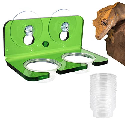 Crested Gecko Feeding Ledge with 10 Pcs 0.5oz Bowls, Reptile Food Cups and Water Dish fit Chameleon Lguana Lizards