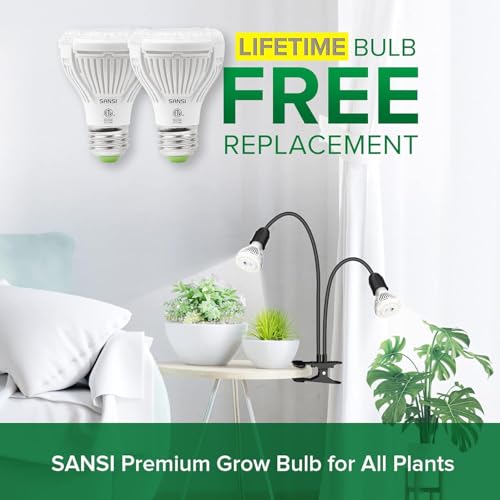 SANSI LED Grow Lights for Indoor Plants, 300W Full Spectrum Gooseneck Clamp Grow Lamp, 20W Power Plant Light with High PPFD for Seeding, Lifetime Free Bulb Replacement Plant Lights for Indoor, 2 Head - size: 2 Head 1 Pack