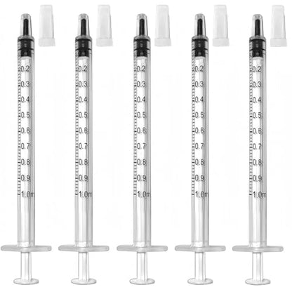 100 Pcs 1ml 1cc Syringe No Needle Plastic Syringe with Caps for Pets Oral, Refilling, Oil or Glue Applicator, Measuring or Transfering Tiny Amount of Liquids