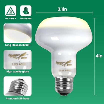 Reptile Heat Lamp Bulbs 100W (2-Pack) – Efficient Heating & Simulated Sunlight Basking Light for Amphibians, Bearded Dragon, Lizard, Turtle, Chicken – E26 Base - color: White, size: 100W