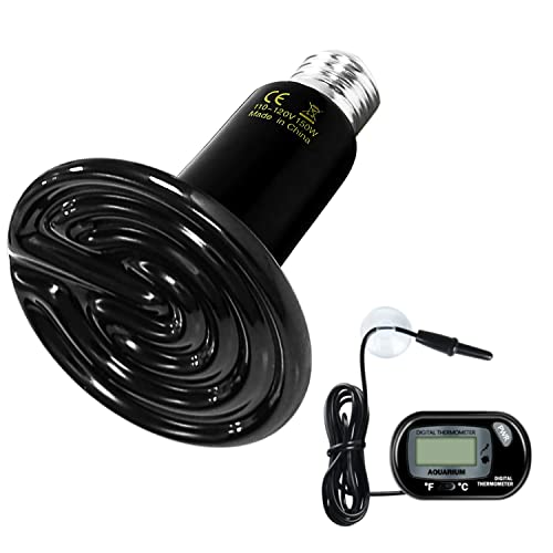 Simple Deluxe 150W Ceramic Heat Lamp Reptile Heat Emitter Heater Lamp Bulb No Light with Free Digital-Thermometer, for Pet Brooder Coop Chicken, Dragon Turtle Lizard Snake Aquarium Tank - size: 150W, style: Bulb *1+Thermometer