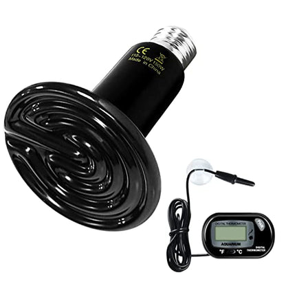 Simple Deluxe 150W Ceramic Heat Lamp Reptile Heat Emitter Heater Lamp Bulb No Light with Free Digital-Thermometer, for Pet Brooder Coop Chicken, Dragon Turtle Lizard Snake Aquarium Tank - size: 150W, style: Bulb *1+Thermometer