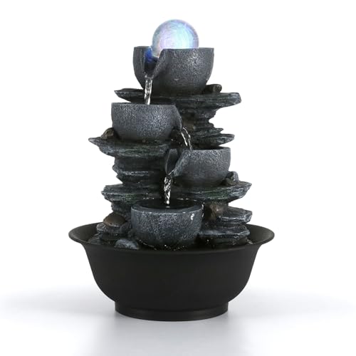 Dyna-Living Tabletop Water Fountain Indoor Waterfalls Fountains with Colored LED Light Decorative Tabletop Fountain with Automatic Pump, Desktop Indoor Water Fountains for Office Relaxing - color: Style 5