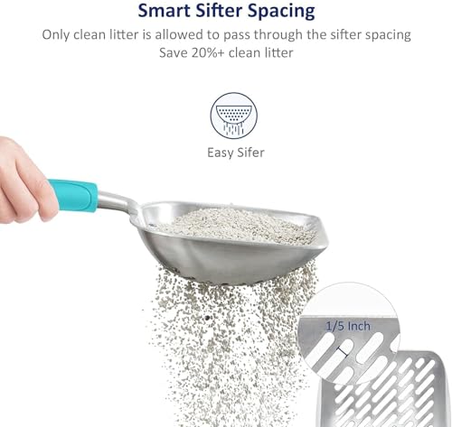 WePet Cat Litter Scoop, Aluminum Alloy Sifter, Kitty Metal Scooper, Deep Shovel with Diagonal Sifting Hole, Long Handle, Kitten Poop Lifter for Litter Box, Medium Size, Green Handle - color: #03 Green, size: Medium