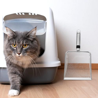 Kisangel Stainless Steel Cat Litter Scoop 11.22 Inch Mesh Sifter Metal Litter Box Scooper for Fast Clumping Waste Removal Non-Stick Surface 1 Pack for Home and Pet Store Use