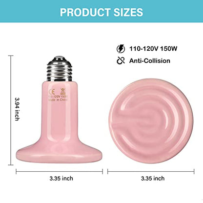 Simple Deluxe 150W Mini Ceramic Heat Emitter Reptile Heat Lamp Bulb No Light Emitting Brooder Coop Heater for Amphibian Pet & Incubating Chicken, 2 Pack, Pink - color: Pink, style: 150W
