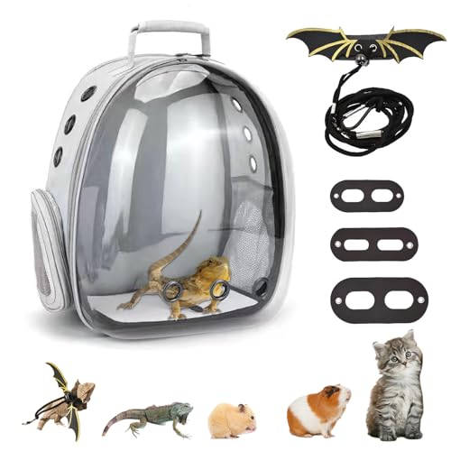 Bearded Dragon Carrier with Harness and Leash Set Large Small Animal Carrier Backpack Bubble Window Portable Small Pet Carrier for Reptile Lizard Rabbit Bird Guinea Pig Cat Travel Walking - color: Bearded Dragon Carrier