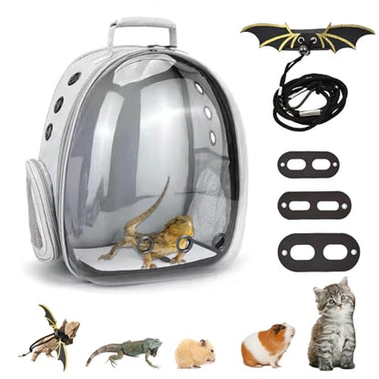 Bearded Dragon Carrier with Harness and Leash Set Large Small Animal Carrier Backpack Bubble Window Portable Small Pet Carrier for Reptile Lizard Rabbit Bird Guinea Pig Cat Travel Walking - color: Bearded Dragon Carrier
