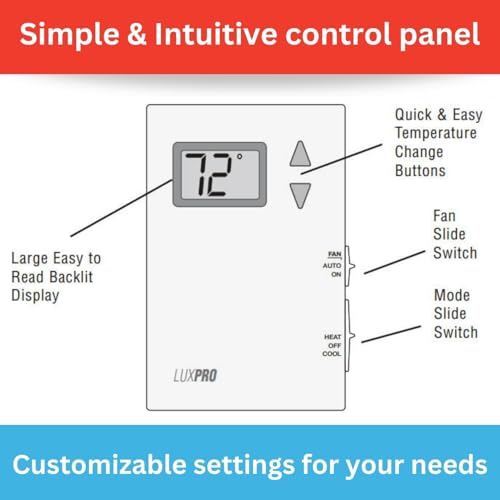 Lux Pro PSD011B Digital Non-Programmable Thermostat for Home, 1 Heat, 1 Cool - style: PSD011B
