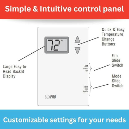 Lux Pro PSD011B Digital Non-Programmable Thermostat for Home, 1 Heat, 1 Cool - style: PSD011B