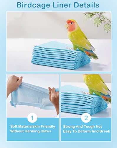 Disposable Bird Cage Liner Birds Cage Liners Super Absorbent Birdcage Liners Parakeet Cage Training Accessories with Quick-Dry Surface for Cockatiels Canaries Parrots - size: 40 pcs