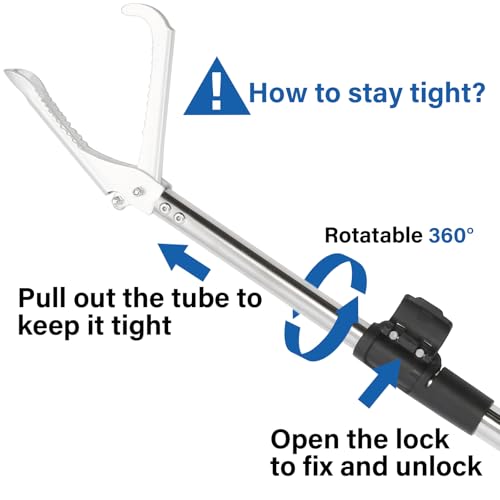 Snake Grabber Tool, 55" Snake Tongs Long Handle for Rattlesnake Reptile Tongs Heavy Duty Long Catcher Reach Grabber Stainless Steel Materials Sponge Handle Wide Jaw (55 inches) - size: 55"